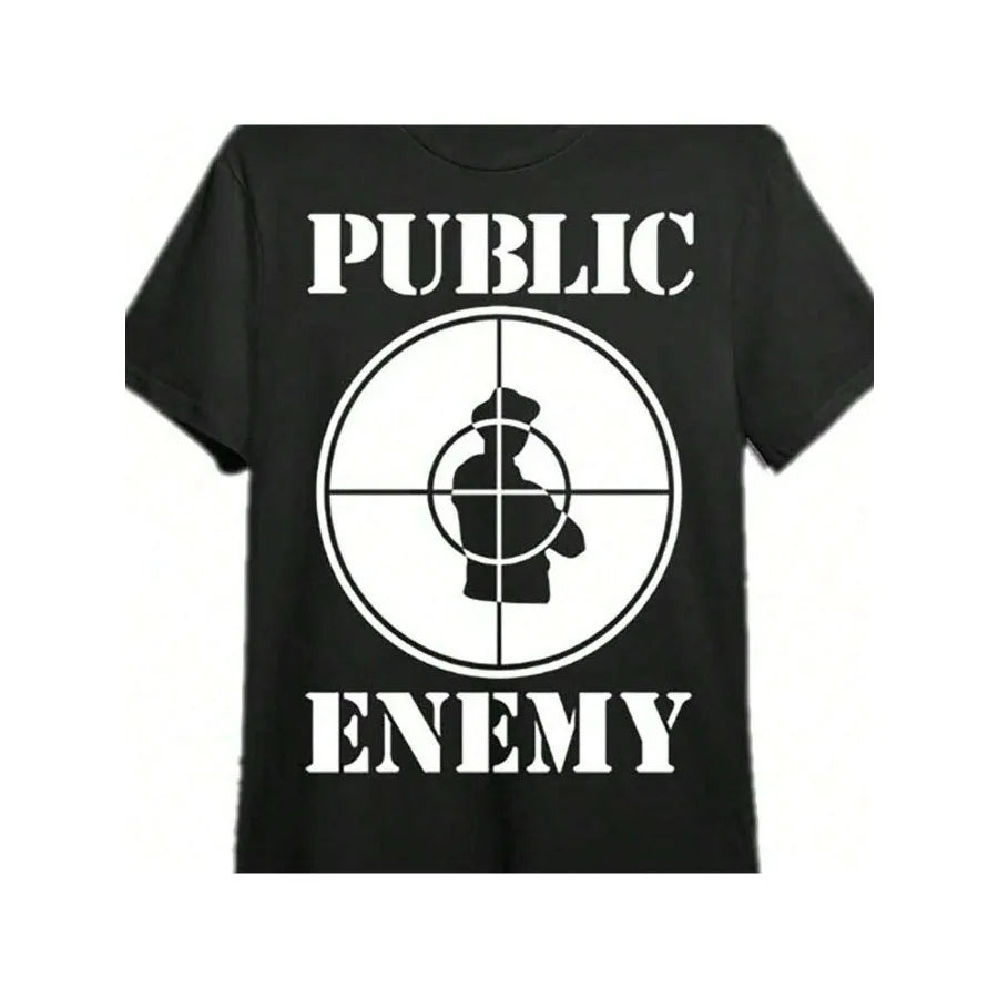 【New Arrival】Public Enemy Target Graphic T-Shirt Men's Streetwear Hip Hop Vintage Style Casual Summer Top