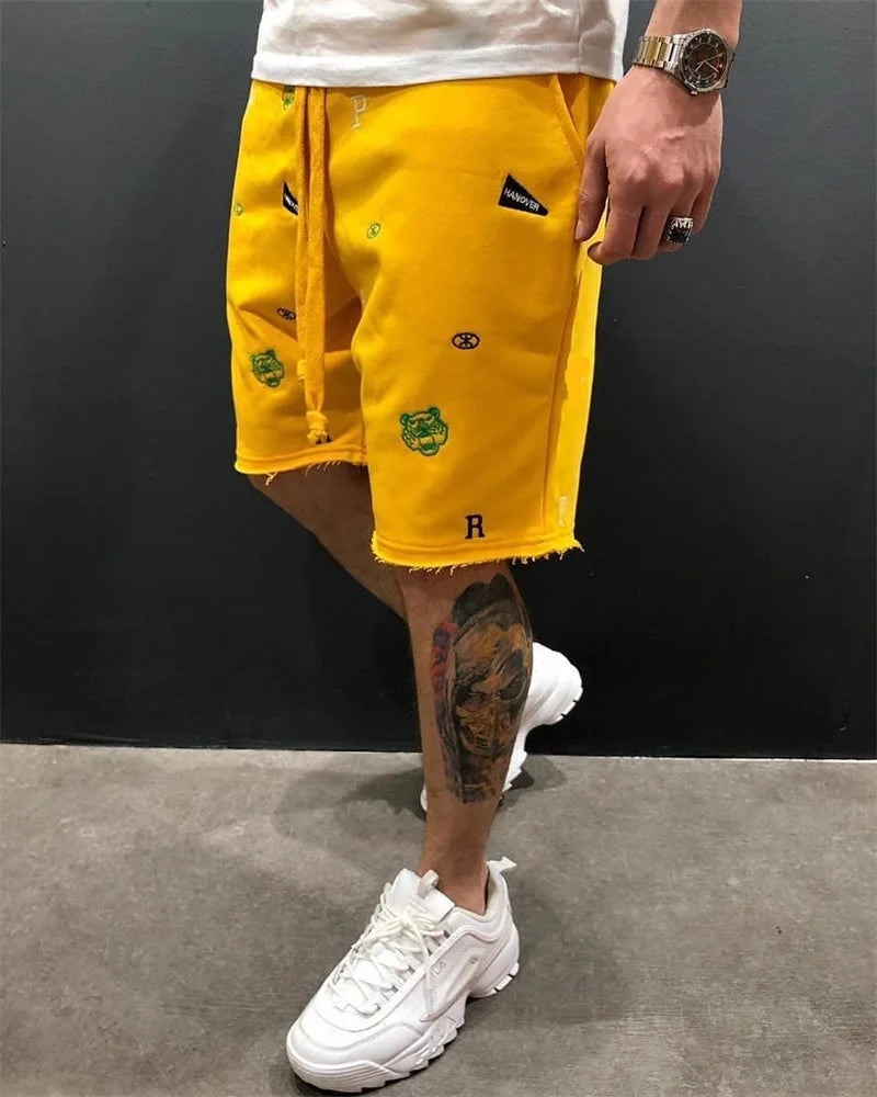 Men's Embroidered Tiger Head Cotton Shorts