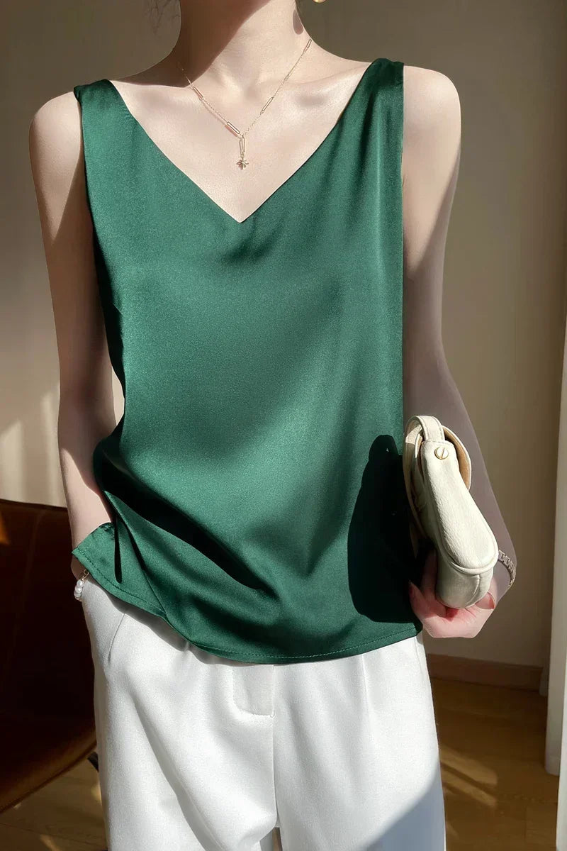 Summer New Silk Top Special Offer Sexy Strap Women's V-neck Printed Letter Tank Top Korean Fashion Solid Color Thin T-shirt