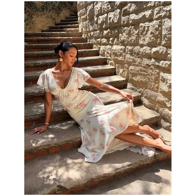 Women's Floral Puff Sleeve Maxi Dress