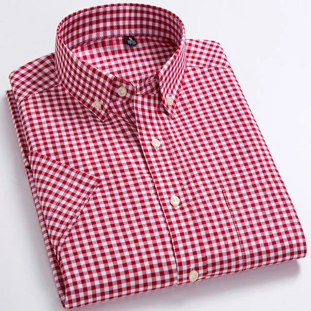 Men's Plaid Gingham Short Sleeve Shirt