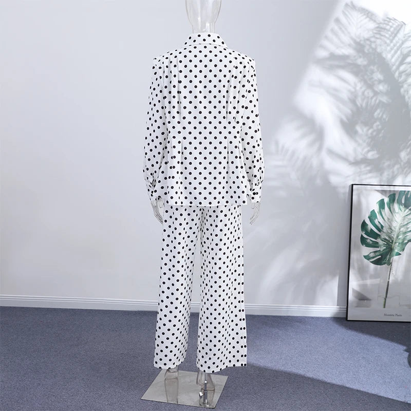 Women's Dot Shirt and Wide Leg Pants Set