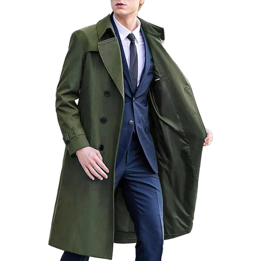 Men's Double-Breasted Mid-Length Trench Coat