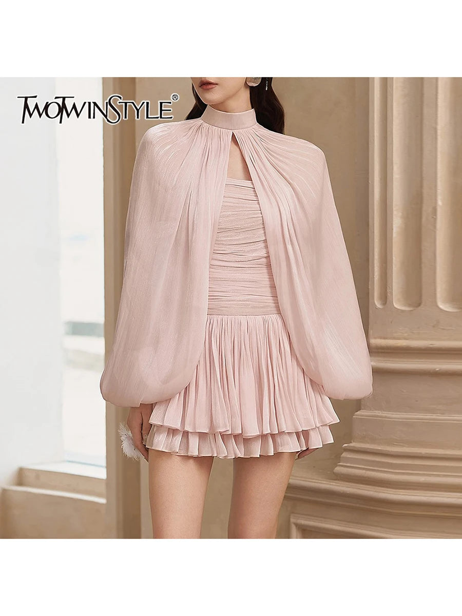 Women's Shirring Stand Neck Two-Piece Set