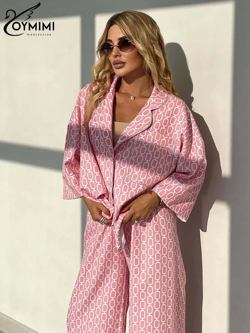 Women's Pink Print Shirt and Trousers Set