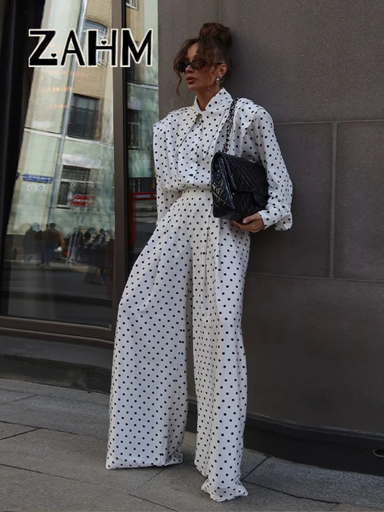 Women's Dot Shirt and Wide Leg Pants Set