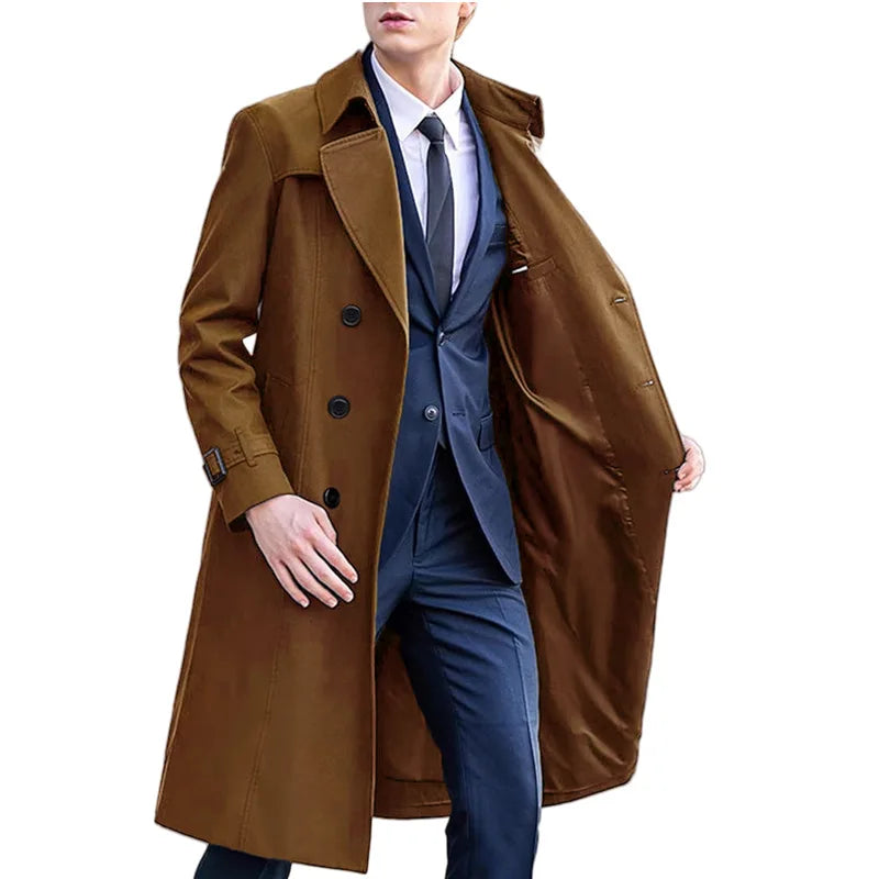 Men's Double-Breasted Mid-Length Trench Coat