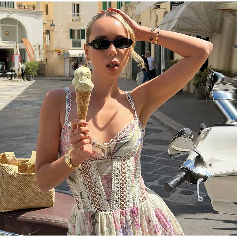 Women's Floral Spaghetti Strap A-Line Dress