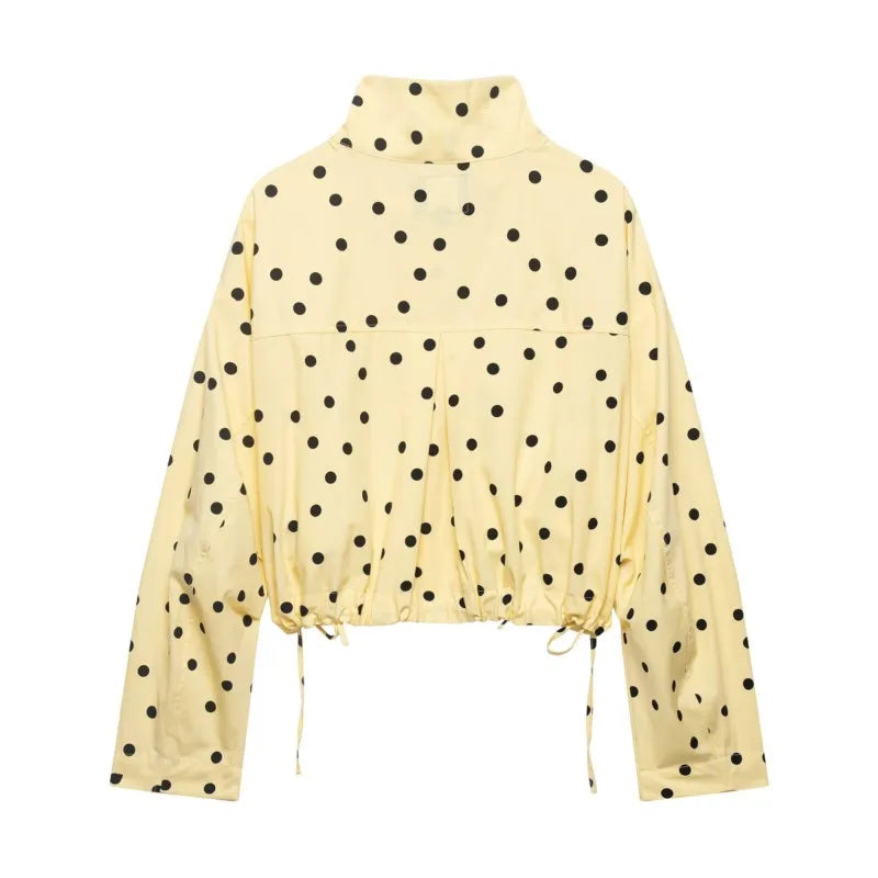 Women's Polka Dot Tie High Collar Jacket