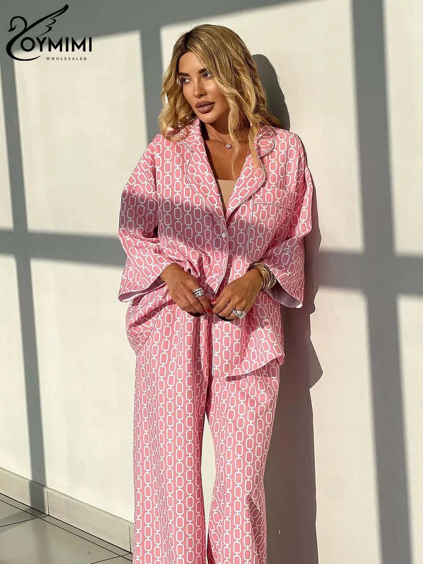 Women's Pink Print Shirt and Trousers Set