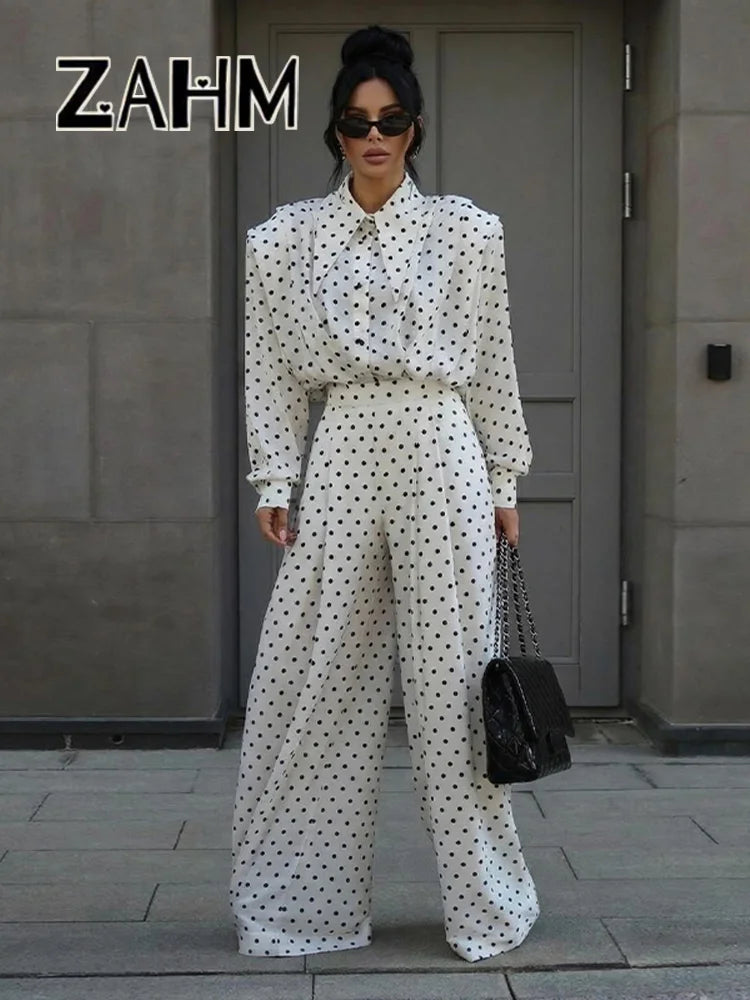Women's Dot Shirt and Wide Leg Pants Set