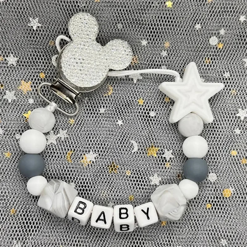 2026 Custom Name Baby Pacifier Clips Chain Silicone Beads Teether Toys Dummy Holder Russian English Name Pacifier Chain Newborn