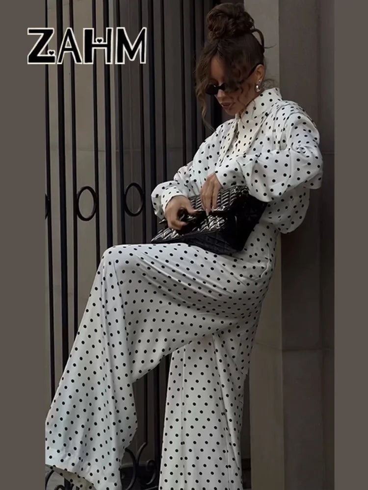 Women's Dot Shirt and Wide Leg Pants Set