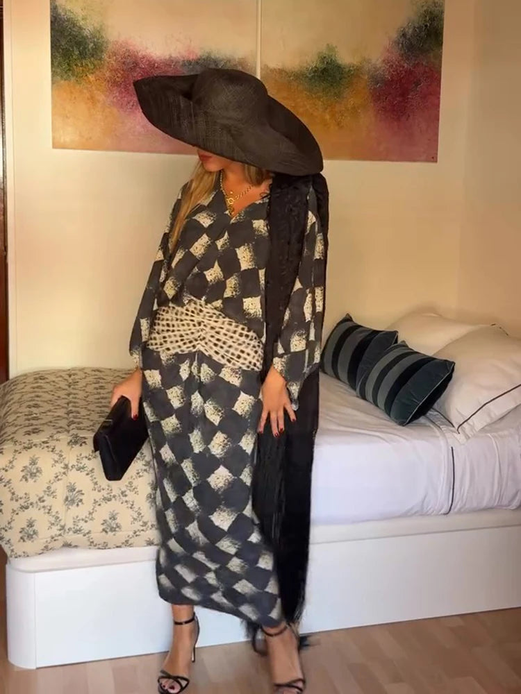 Women's Plaid Batwing Sleeve Maxi Dress