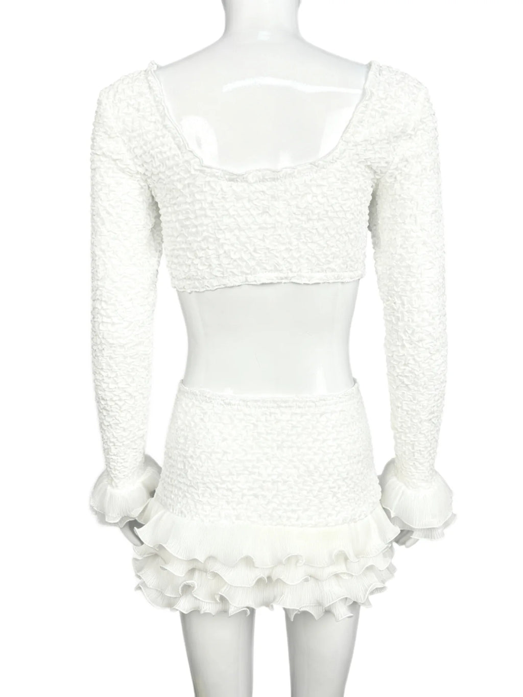 Women's White Ruffle Crop Top and Skirt Set