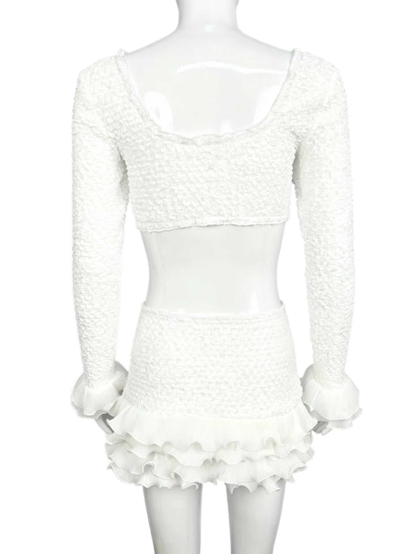 Women's White Ruffle Crop Top and Skirt Set