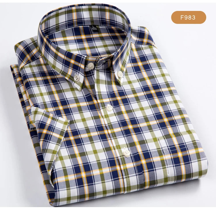 Men's Plaid Gingham Short Sleeve Shirt