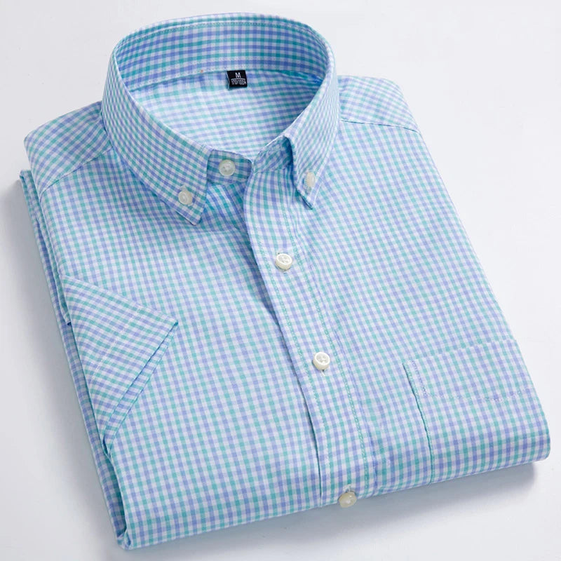 Men's Plaid Gingham Short Sleeve Shirt