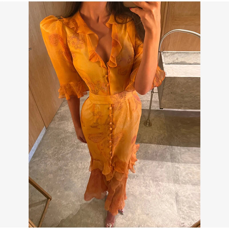 Women's Floral Puff Sleeve Maxi Dress