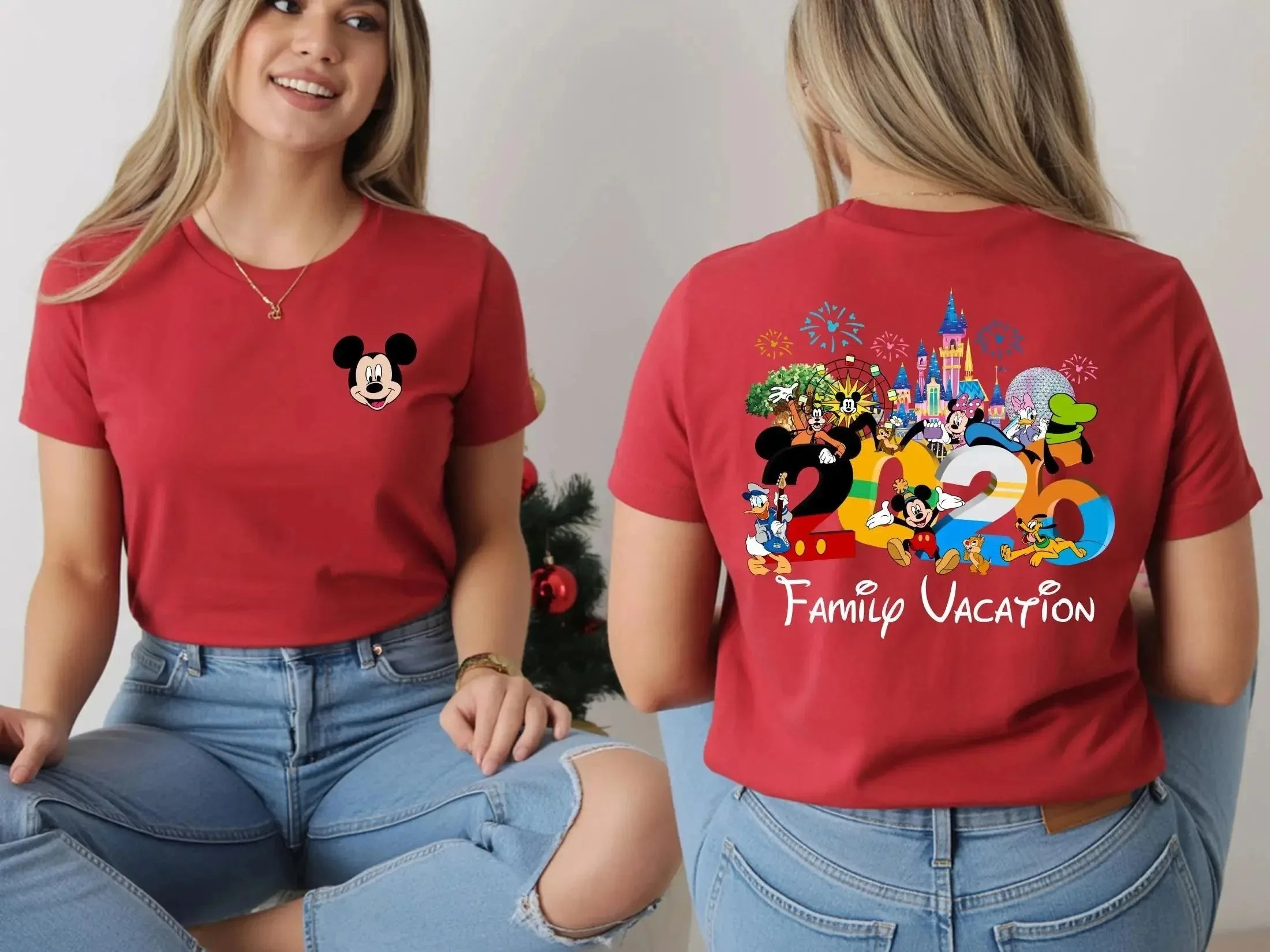 2026 Summer Mickey Classic Character Family Trip Theme Cotton Printed Short Sleeve T-shirt Men women families children