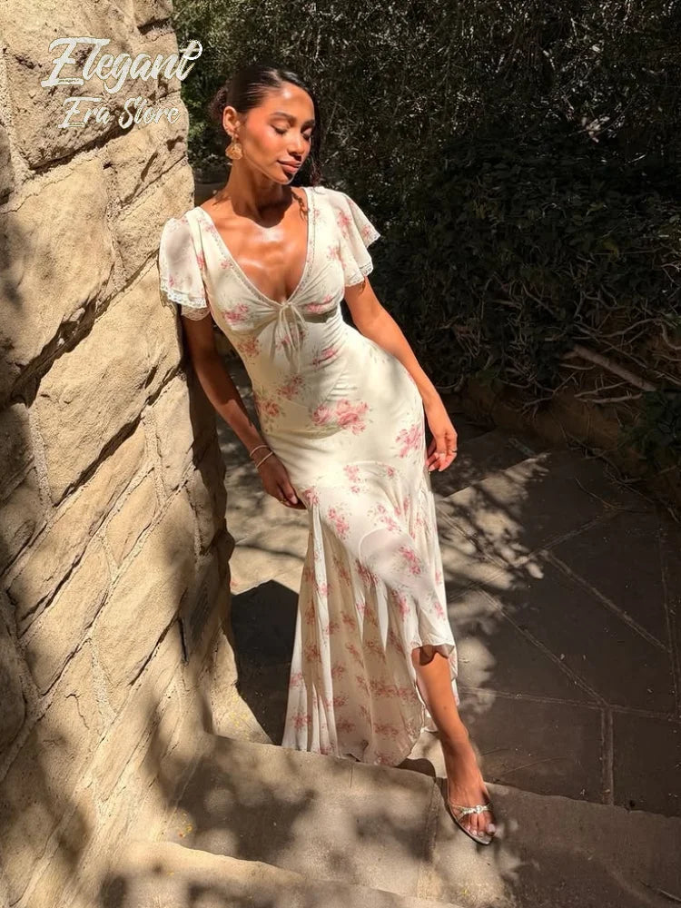 Women's Floral Puff Sleeve Maxi Dress