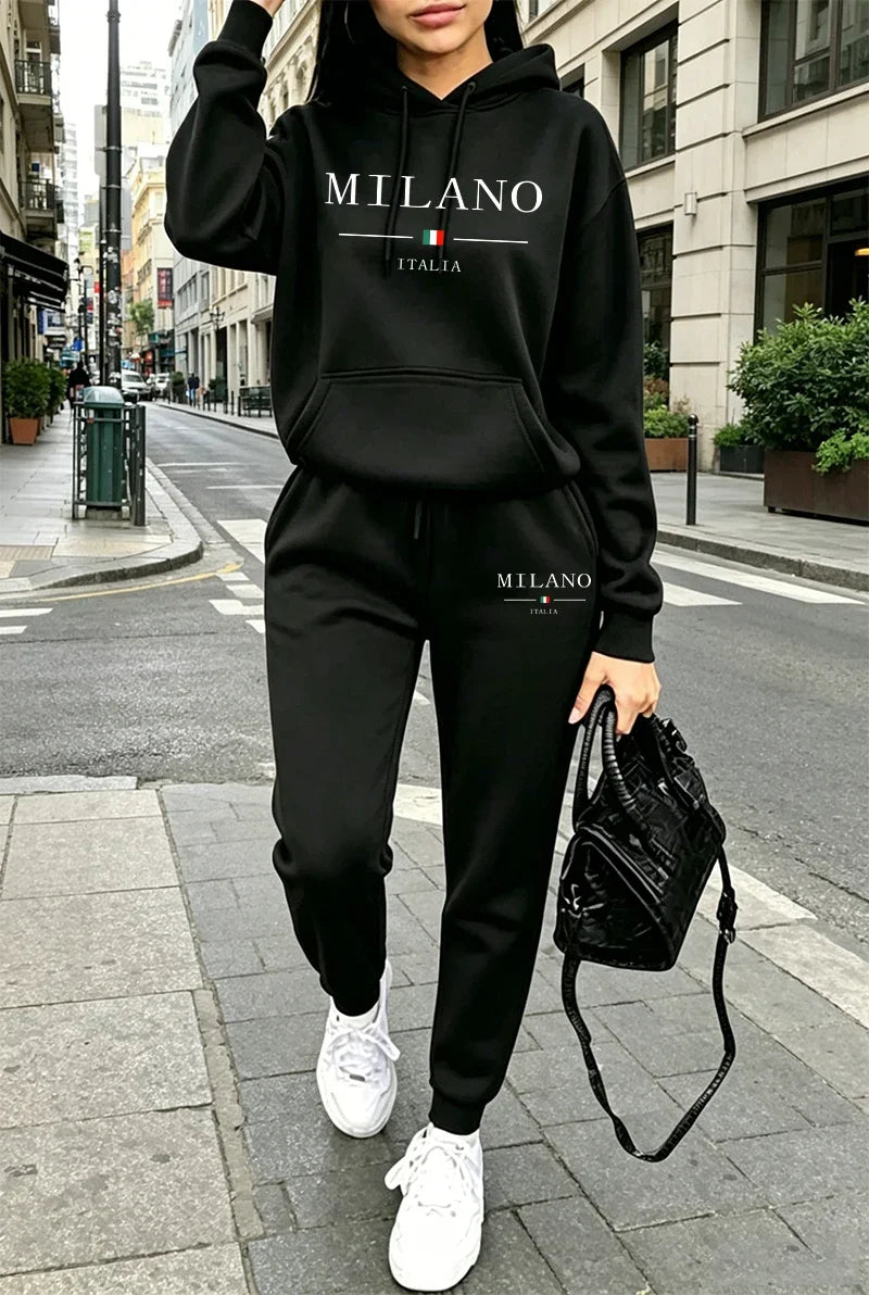 Autumn Winter Womens Outfits Casual Hooded Sweatshirt Outdoors Sports Jogging Woman Clothing Fashion Urban Streets Hoodie Pants