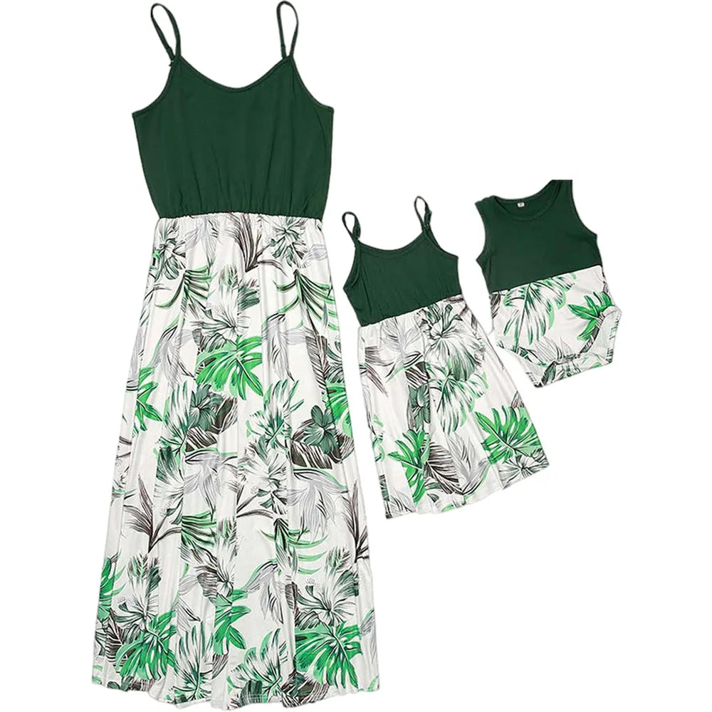 Clothing Europe United States parent-child color matching dress color flower print extreme-bottom short-sleeved skirt floral