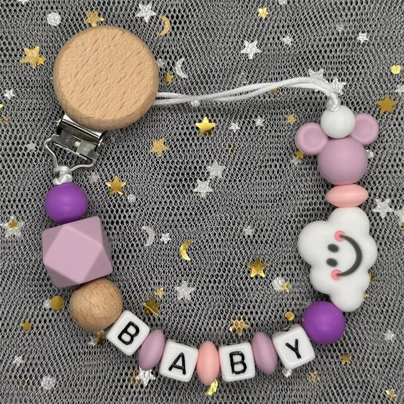 2026 Custom Name Baby Pacifier Clips Chain Silicone Beads Teether Toys Dummy Holder Russian English Name Pacifier Chain Newborn