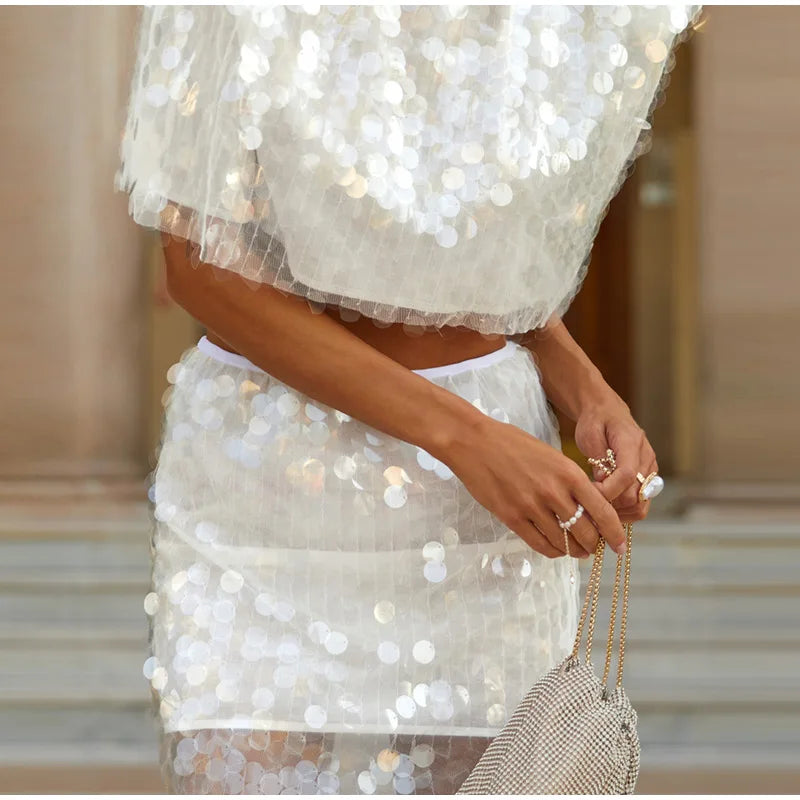 Women's Sequin Crop Top and Mini Skirt Set