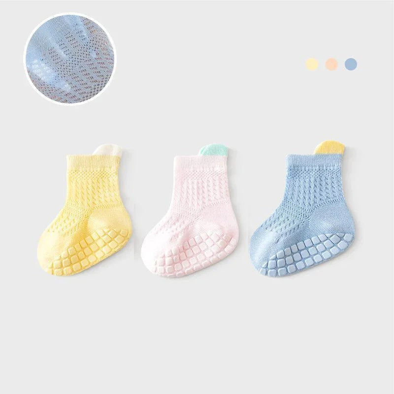 3pairs/lot RAISE 6 Colored Non-slip Baby Girl Sock Breathable Thin Infant Girl Cotton Socks Kids Mesh Socks Children's Socks Kit