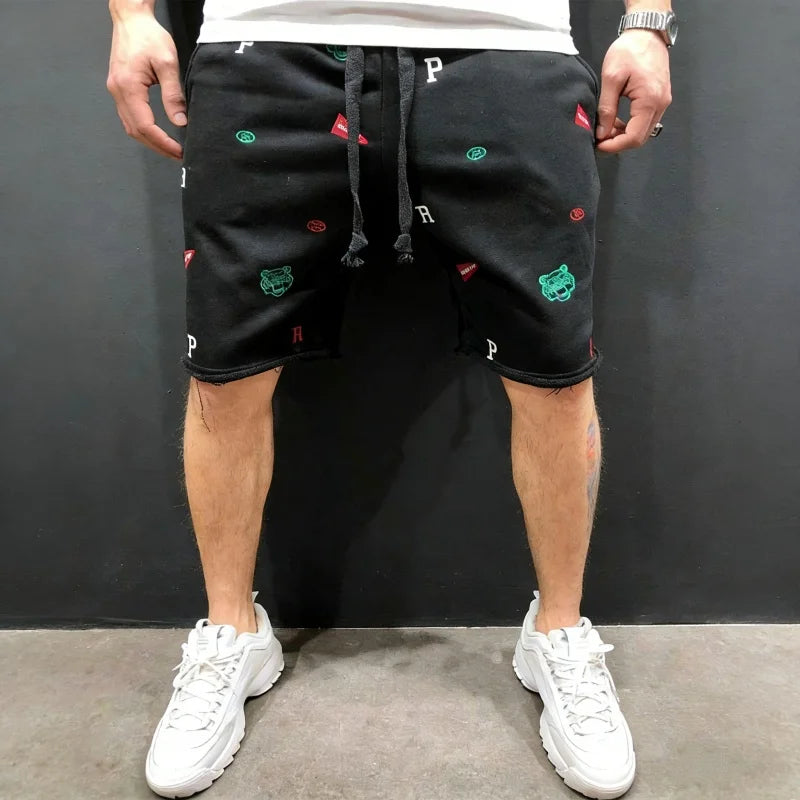 Men's Embroidered Tiger Head Cotton Shorts