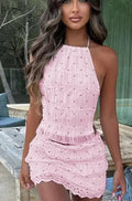 Women's Halter Ruffled Crop Top and Mini Skirt Set