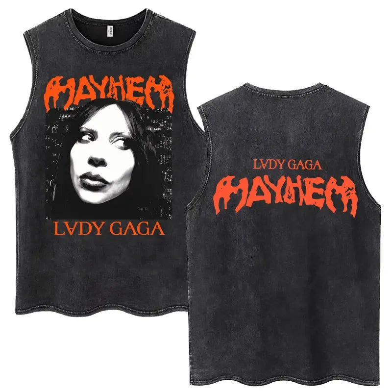 Lady Gaga The Mayhem Ball Tour 2025 Washed Tank Tops Fashion Men Women Vintage Y2K Sleeveless T Shirt 100% Cotton Oversized Tees
