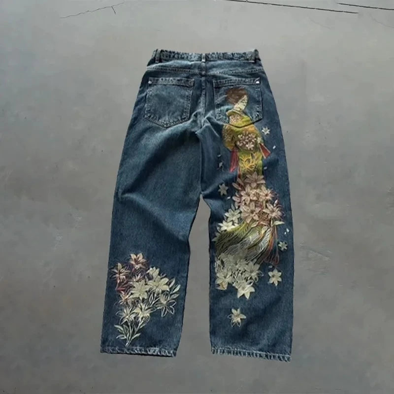 Y2K Baggy Embroidered Wide Leg Jeans