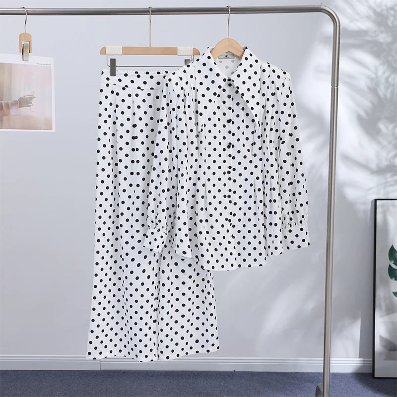 Women's Dot Shirt and Wide Leg Pants Set