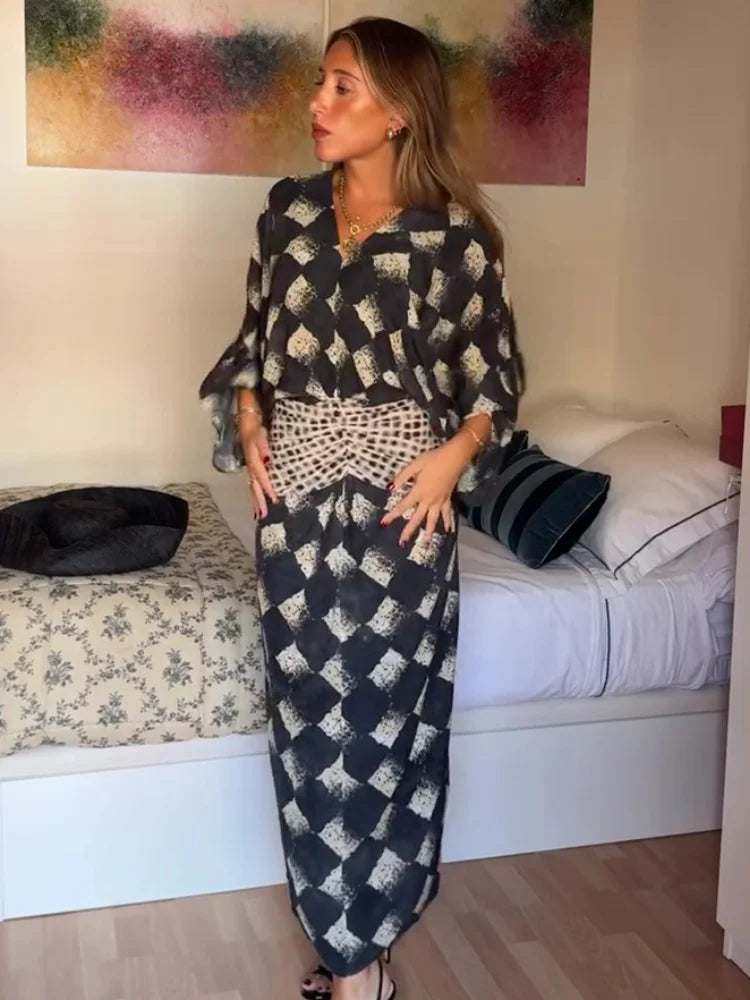 Women's Plaid Batwing Sleeve Maxi Dress