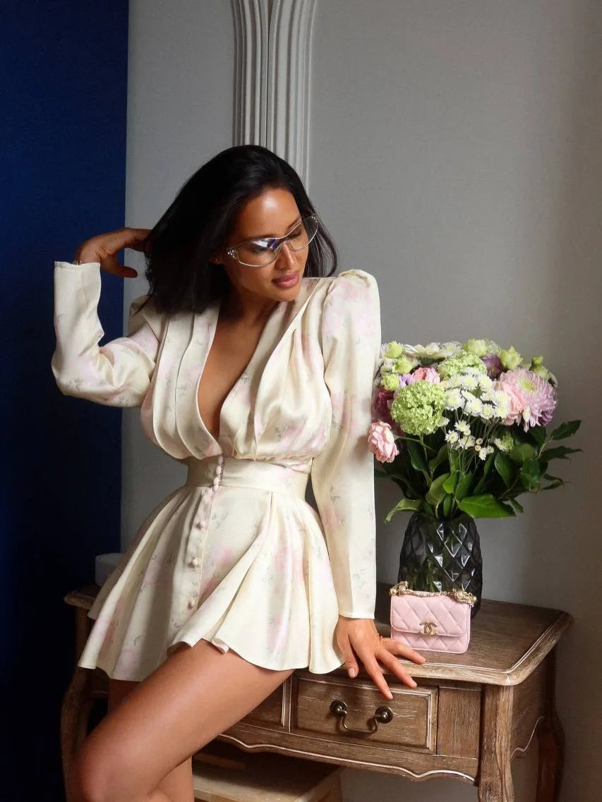 Women's Floral Waist-Cinched Mini Dress