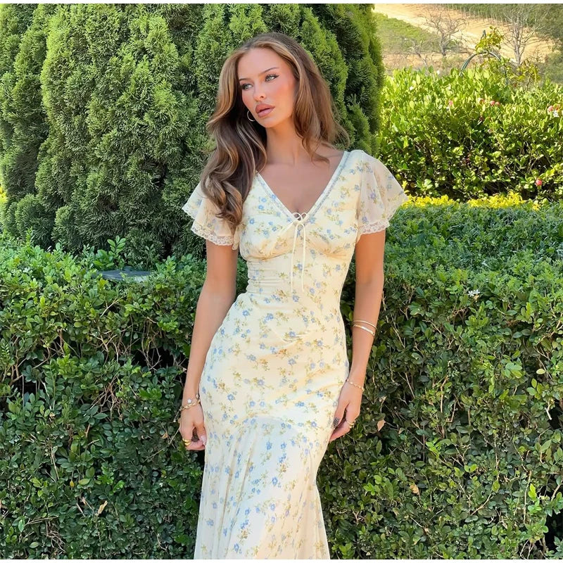 Women's Floral Puff Sleeve Maxi Dress
