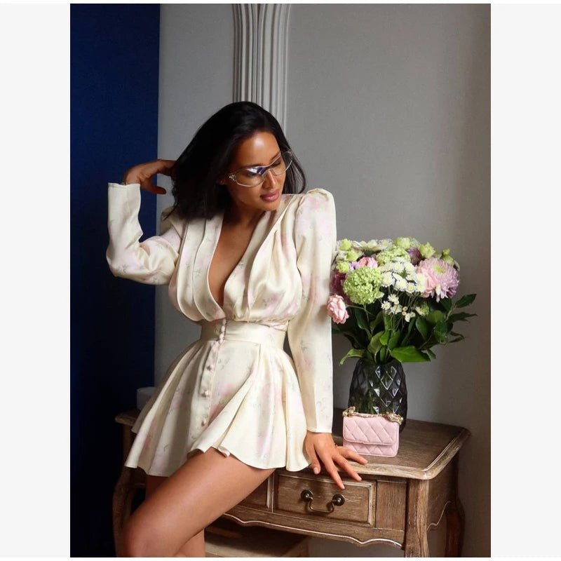 Women's Floral Waist-Cinched Mini Dress