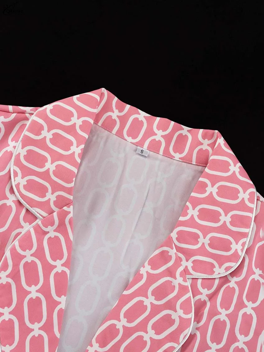 Women's Pink Print Shirt and Trousers Set