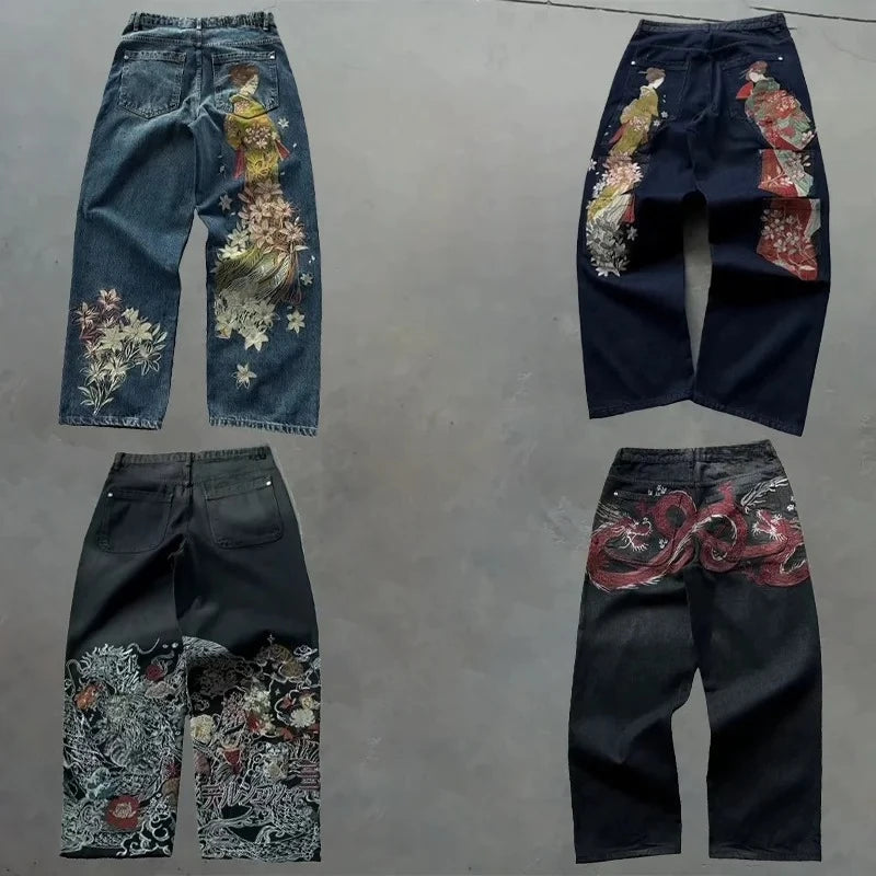 Y2K Baggy Embroidered Wide Leg Jeans