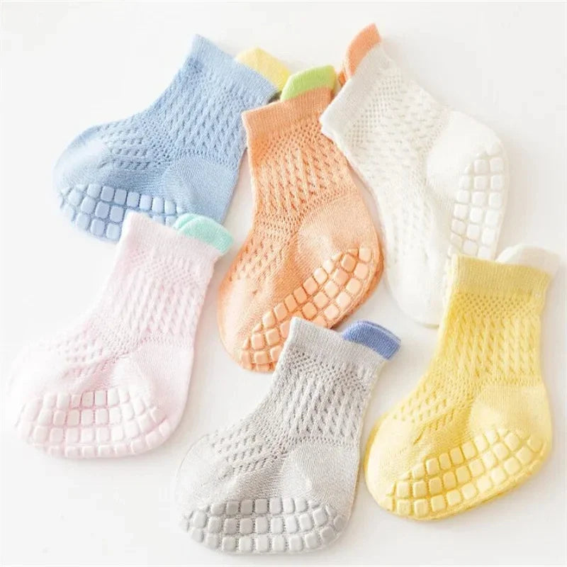 3pairs/lot RAISE 6 Colored Non-slip Baby Girl Sock Breathable Thin Infant Girl Cotton Socks Kids Mesh Socks Children's Socks Kit