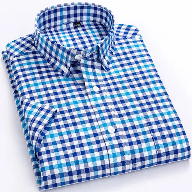 Men's Plaid Gingham Short Sleeve Shirt