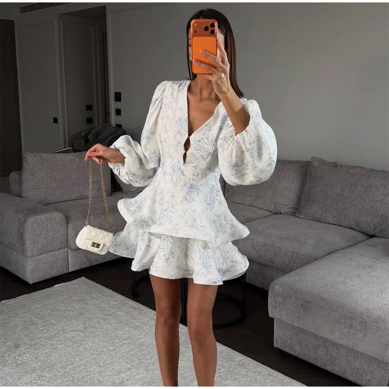 Women's Floral Waist-Cinched Mini Dress
