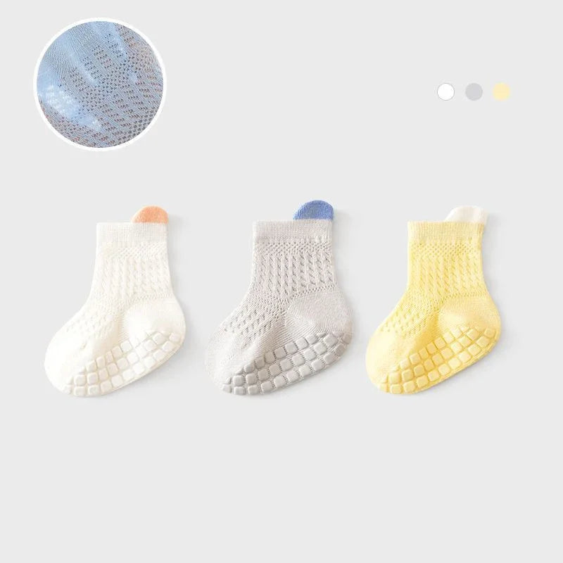 3pairs/lot RAISE 6 Colored Non-slip Baby Girl Sock Breathable Thin Infant Girl Cotton Socks Kids Mesh Socks Children's Socks Kit