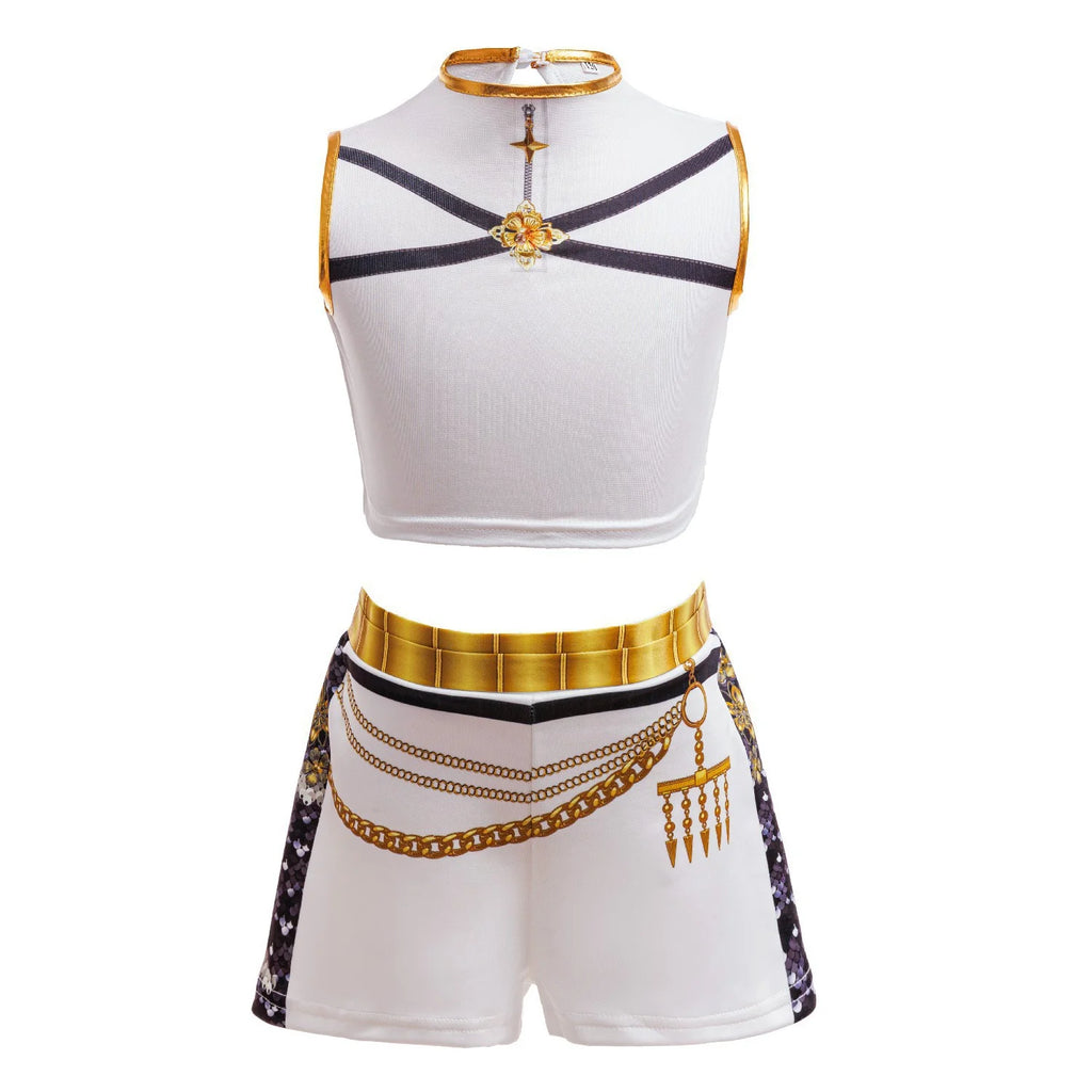 Girls Sequin Hip Hop Dance Outfit Set Crop Top Jacket Shorts with Purple Braid Wig Kids Jazz Stage Costume