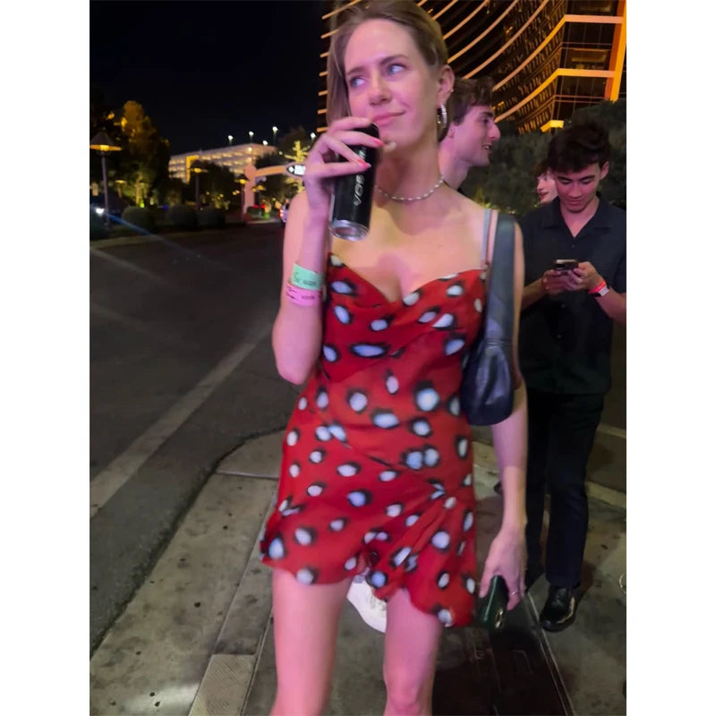 Women's Dot Print Long Sleeve Split Midi Dress