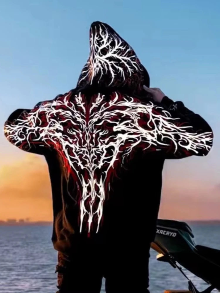 Y2K Gothic Reflective Print Hoodie