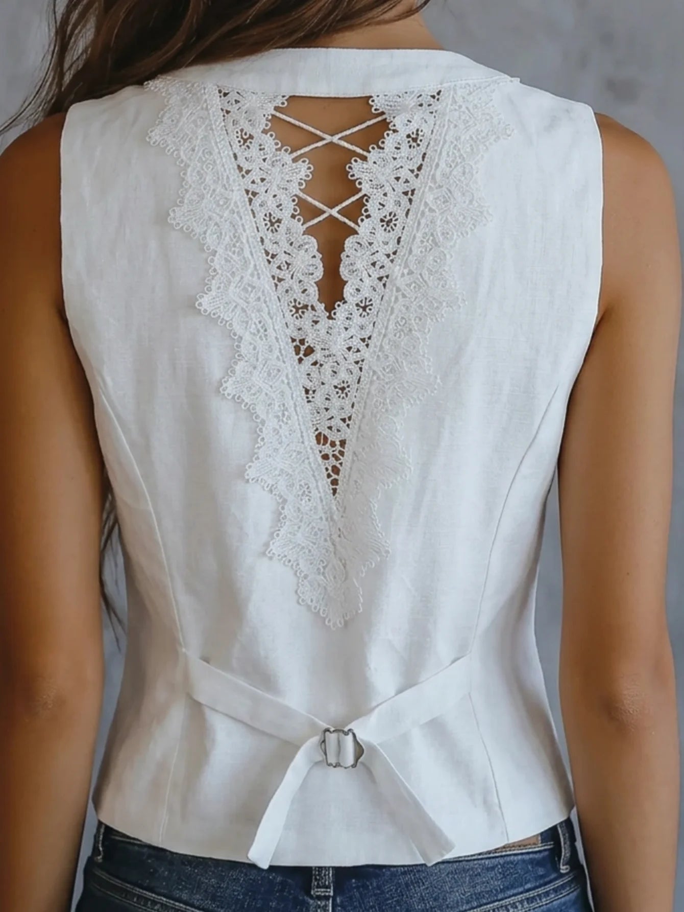 Women's Linen Lace Back Sleeveless Vest