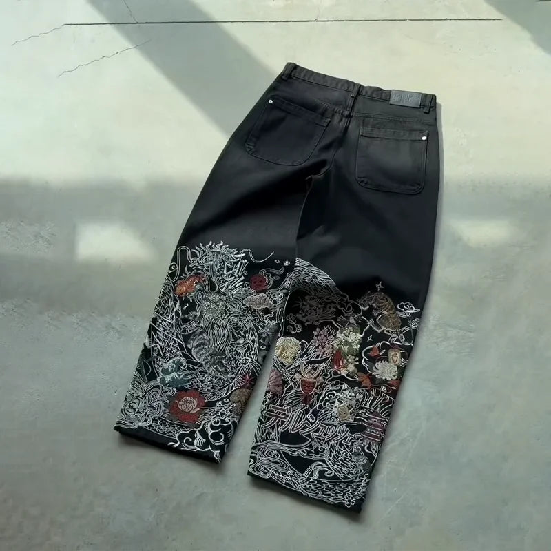 Y2K Baggy Embroidered Wide Leg Jeans